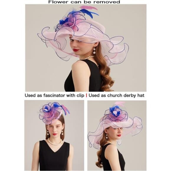 Women's Kentucky Derby Church Dress Hat 10-pink,blue - Picture 2 of 7